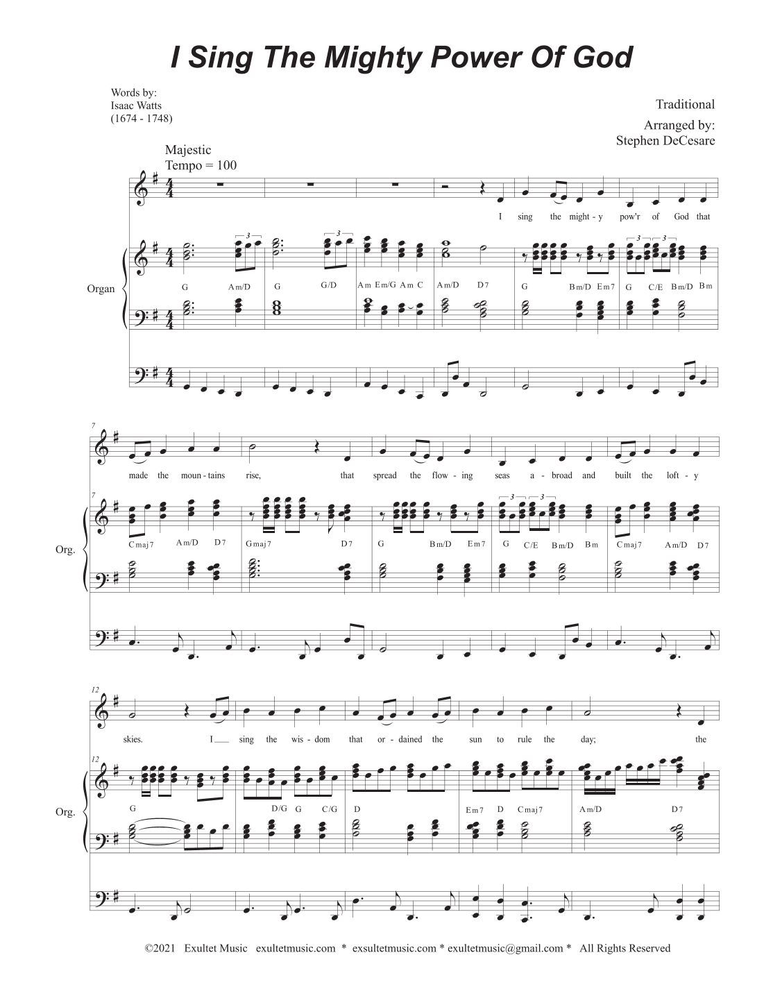 I Sing The Mighty Power Of God (Unison choir - Organ accompaniment) (arr. Stephen DeCesare)