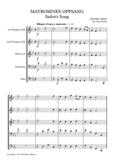E. Grieg: Matrosenes Oppsang / Sailor's Song (Brass Quintet) (arr. Roar Kvam)
