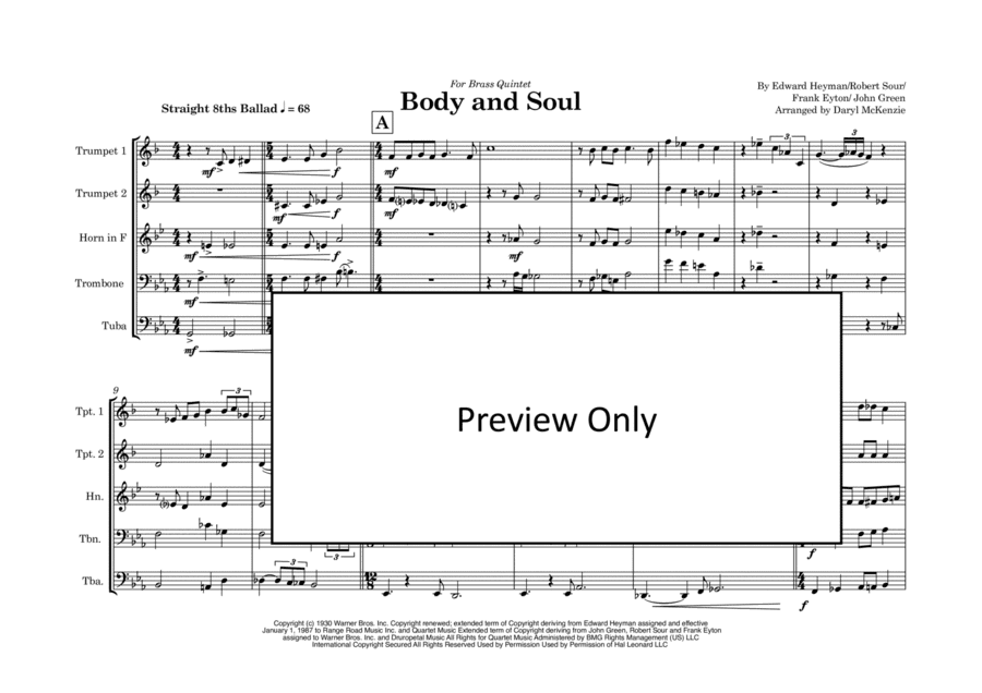 Body And Soul  from THREE'S A CROWD (arr. Daryl McKenzie)