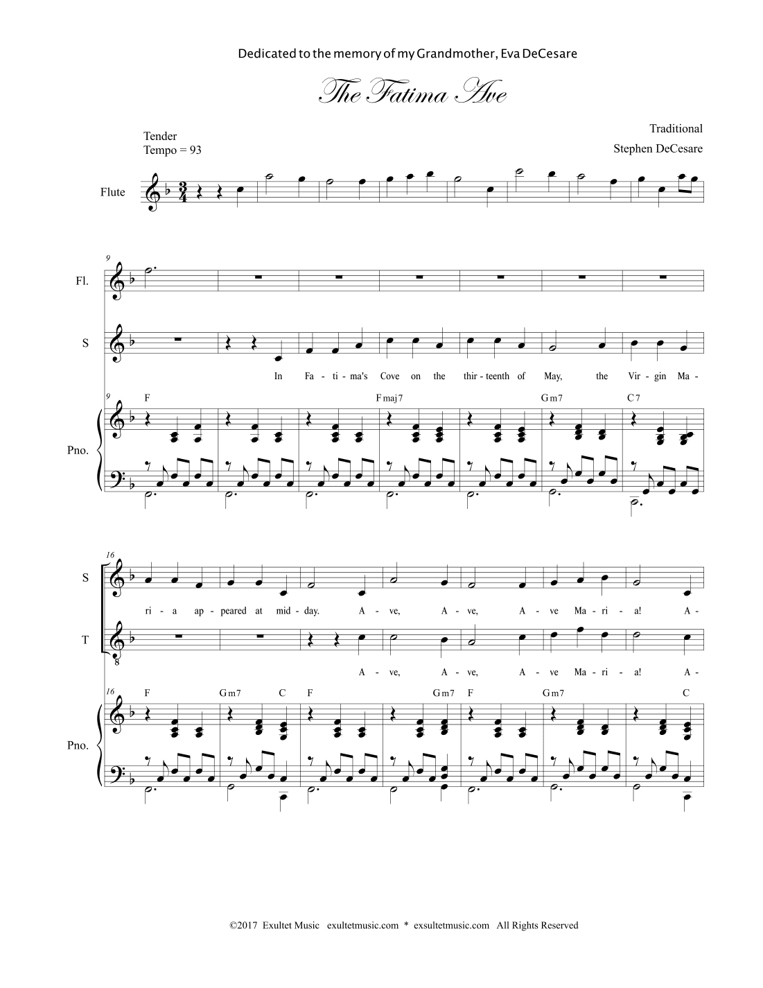 The Fatima Ave (Duet for Soprano and Tenor Solo) (arr. Stephen DeCesare)