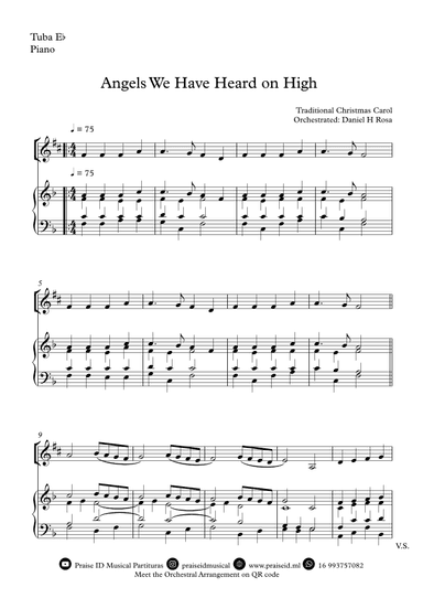 Angels We Have Heard on High  - Gloria in excelsi Deo - Easy Eb Tuba and Piano (arr. Daniel H Rosa)