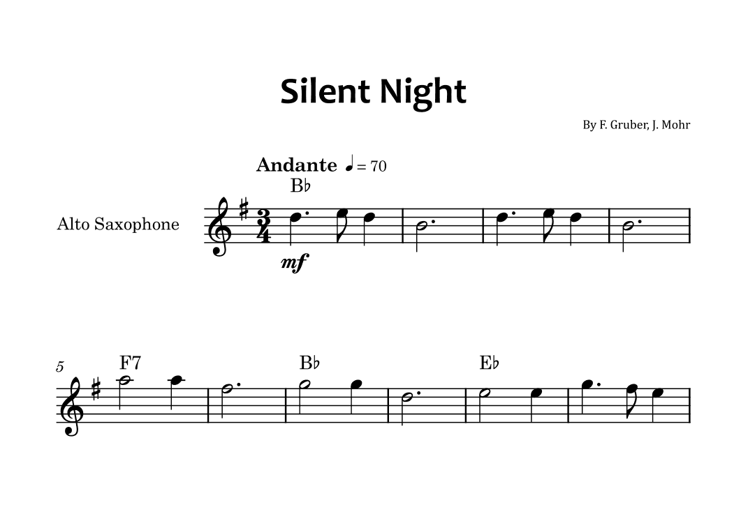 Silent Night - Alto saxophone solo with chord symbols (arr. Glauco Fernandes)