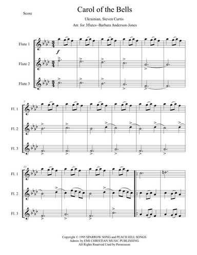 Carol Of The Bells - Score Only (arr. Barbara Anderson-Jones)