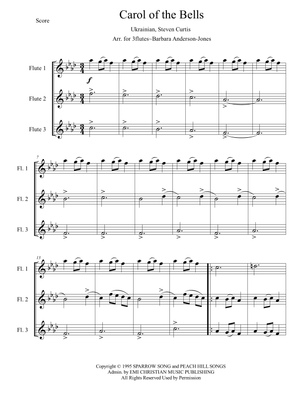 Carol Of The Bells - Score Only (arr. Barbara Anderson-Jones)