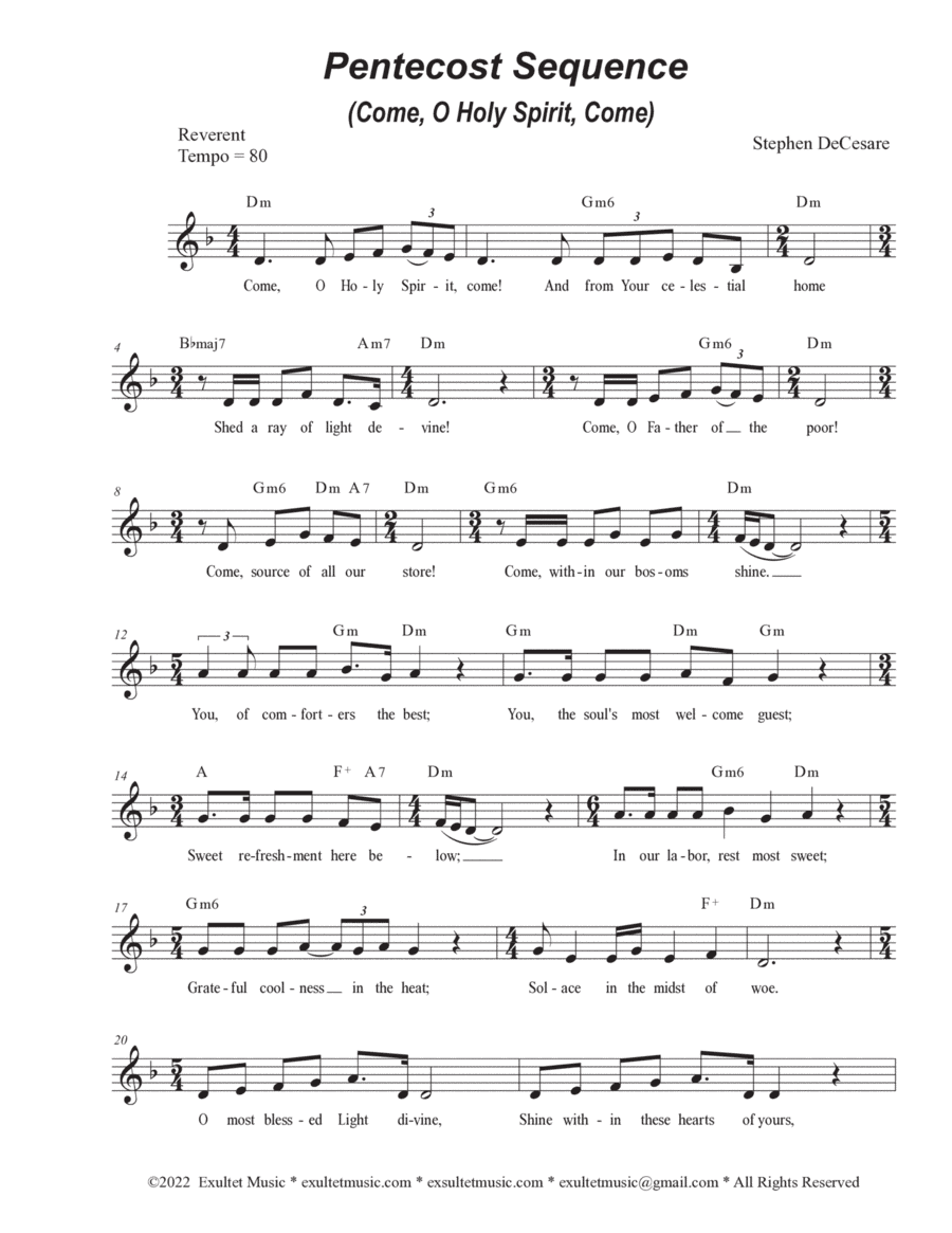 Pentecost Sequence (Come, O Holy Spirit, Come) (Vocal solo - Low Key)