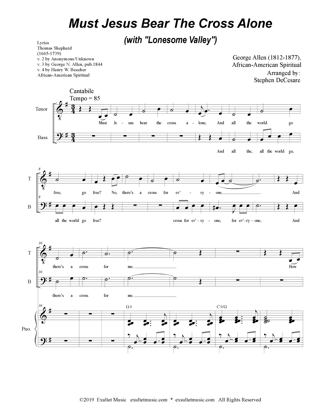 Must Jesus Bear The Cross Alone (with "Lonesome Valley") (2-part choir - (TB) (arr. Stephen DeCesare)