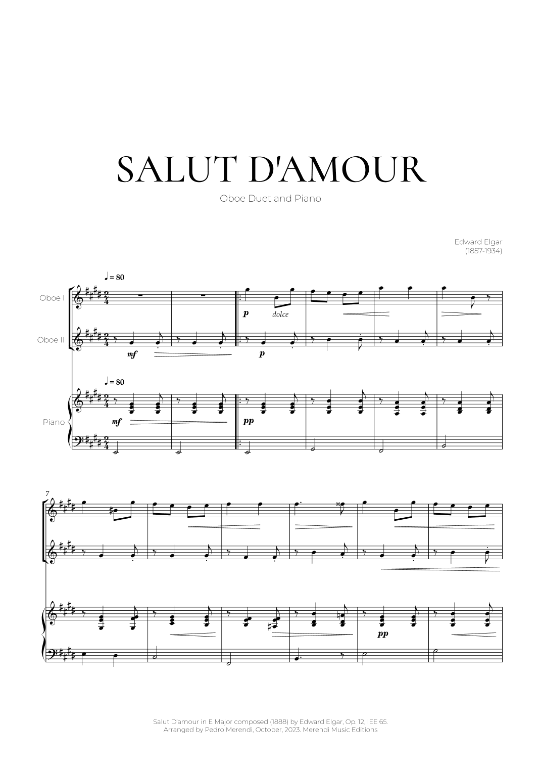 Salut D’amour (Oboe Duet and Piano) - Edward Elgar (arr. Pedro Merendi)