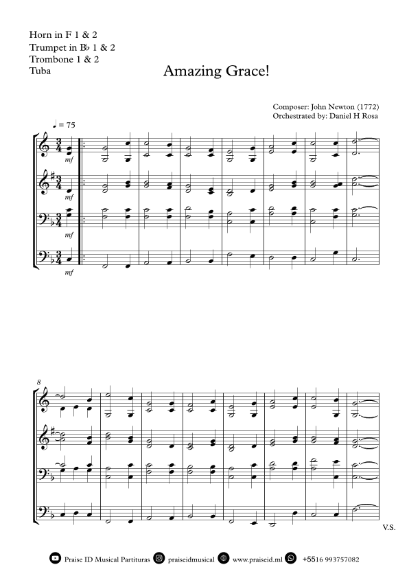 Amazing Grace How Sweet the sound - Easy Brass Quartet (arr. Daniel H Rosa)