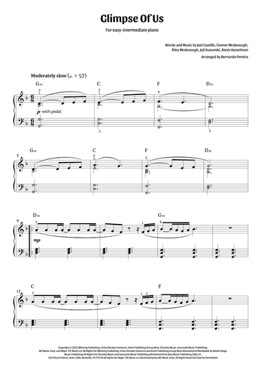 Glimpse Of Us (arr. Bernardo Pereira)