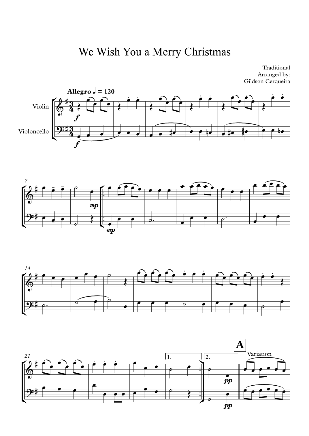 We Wish You a Merry Christmas (arr. Gildson Cerqueira)