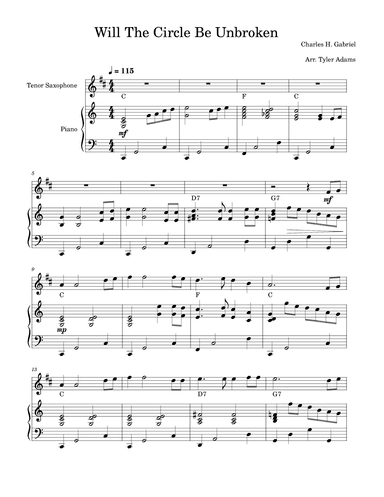 Will The Circle Be Unbroken (Tenor Sax Solo with Piano) (arr. Tyler Adams)