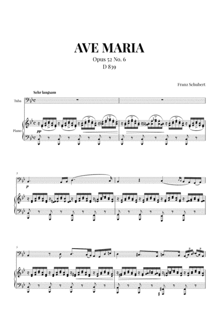 Ave Maria (Schubert) for Tuba and Piano (arr. Cadenza Editions)