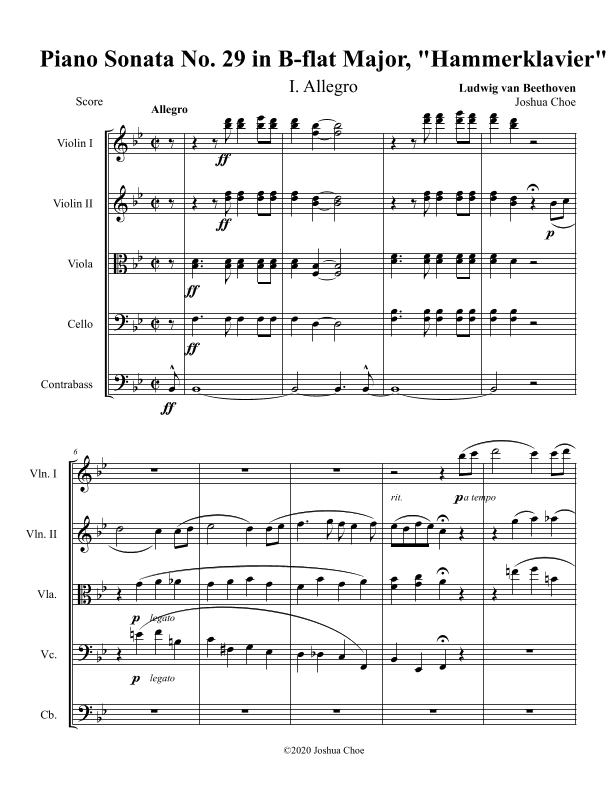 Hammerklavier Sonata, Movement 1 (arr. Joshua Choe)