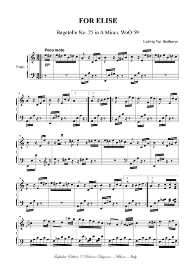 FOR ELISE - Bagatelle No. 25 in A Minor, WoO 59 (arr. Renato Tagliabue)