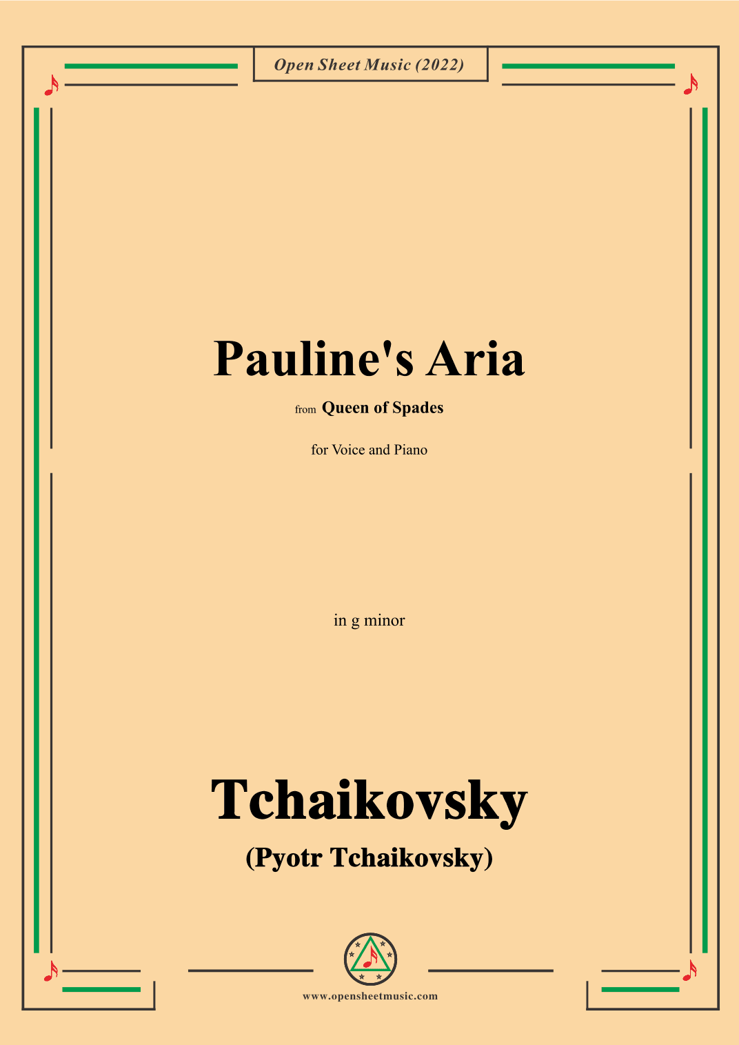 Tchaikovsky-Pauline's Aria,from Queen of Spades,in g minor,for Voice and Piano (arr. OSM Press)