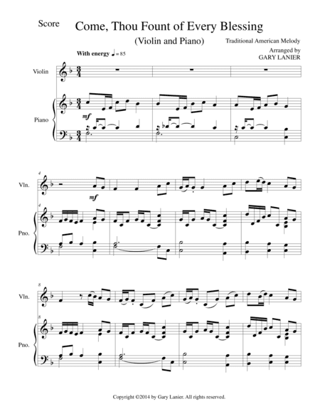 COME, THOU FOUNT OF EVERY BLESSING (Violin/Piano and Violin Part) (arr. Gary Lanier)