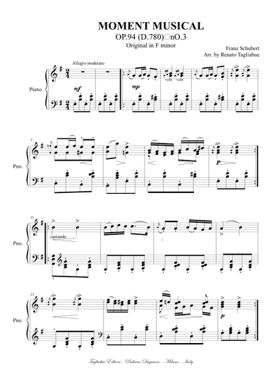 SCHUBERT - MOMENT MUSICAL - OP. 94 No. 3 (arr. Renato Tagliabue)