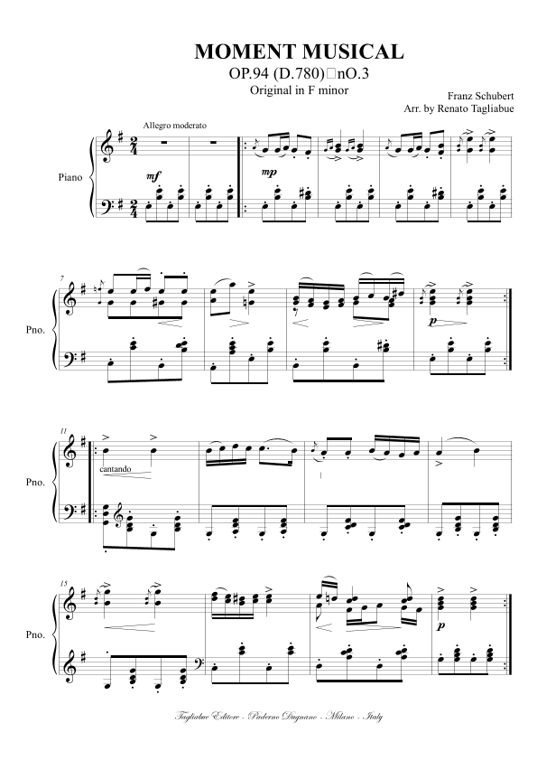 SCHUBERT - MOMENT MUSICAL - OP. 94 No. 3 (arr. Renato Tagliabue)