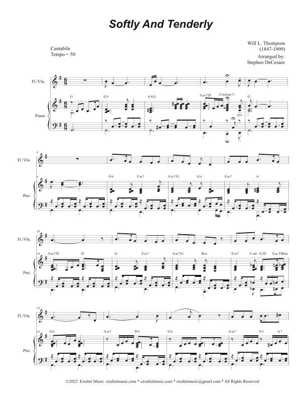 Softly And Tenderly (Flute or Violin solo and Piano) (arr. Stephen DeCesare)