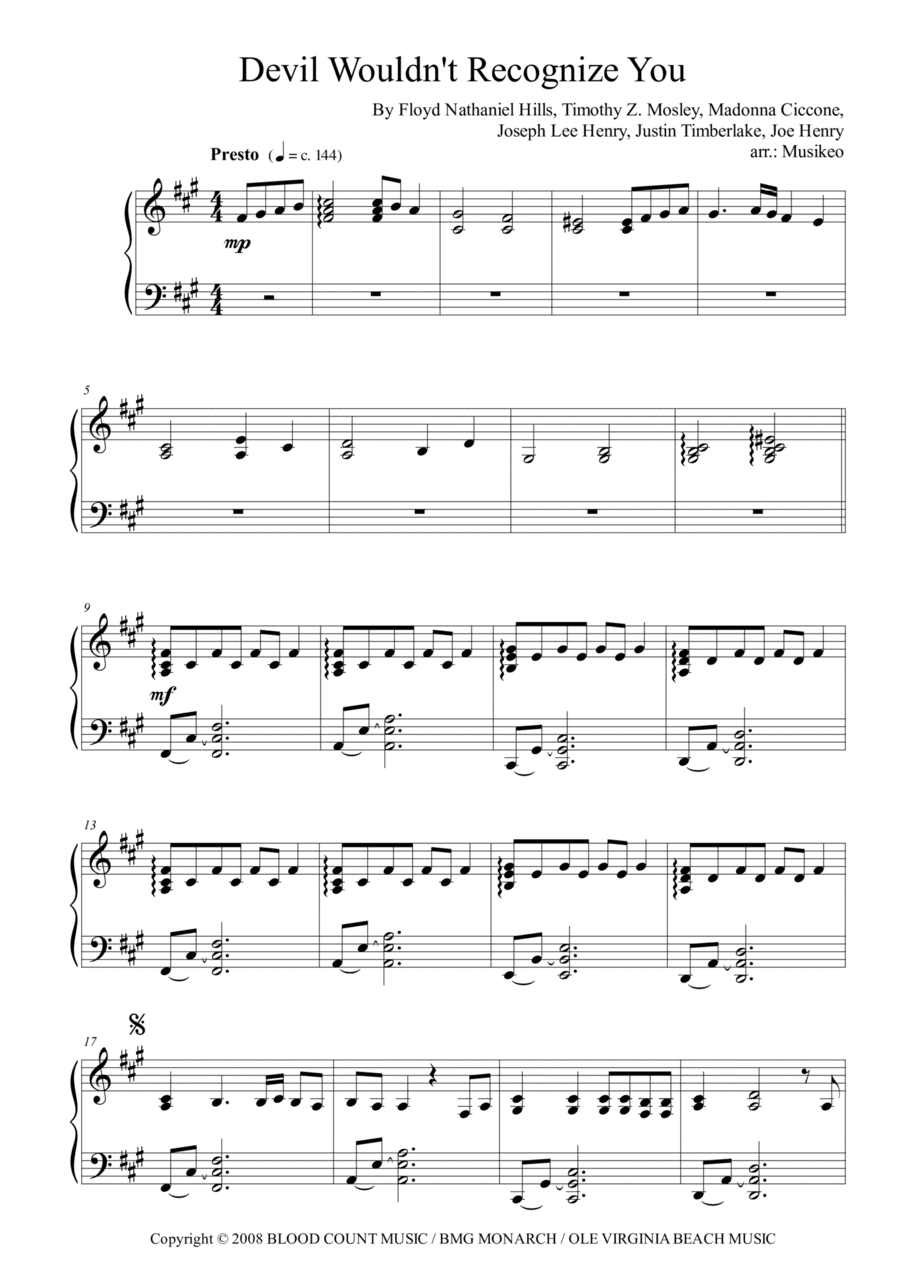 Devil Wouldn't Recognize You (arr. Musikeo)