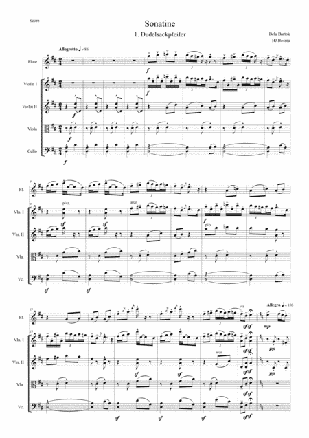 Bartok - Sonatina (Transylvanian dances) for flute and stringquartet (arr. HJ Bosma)
