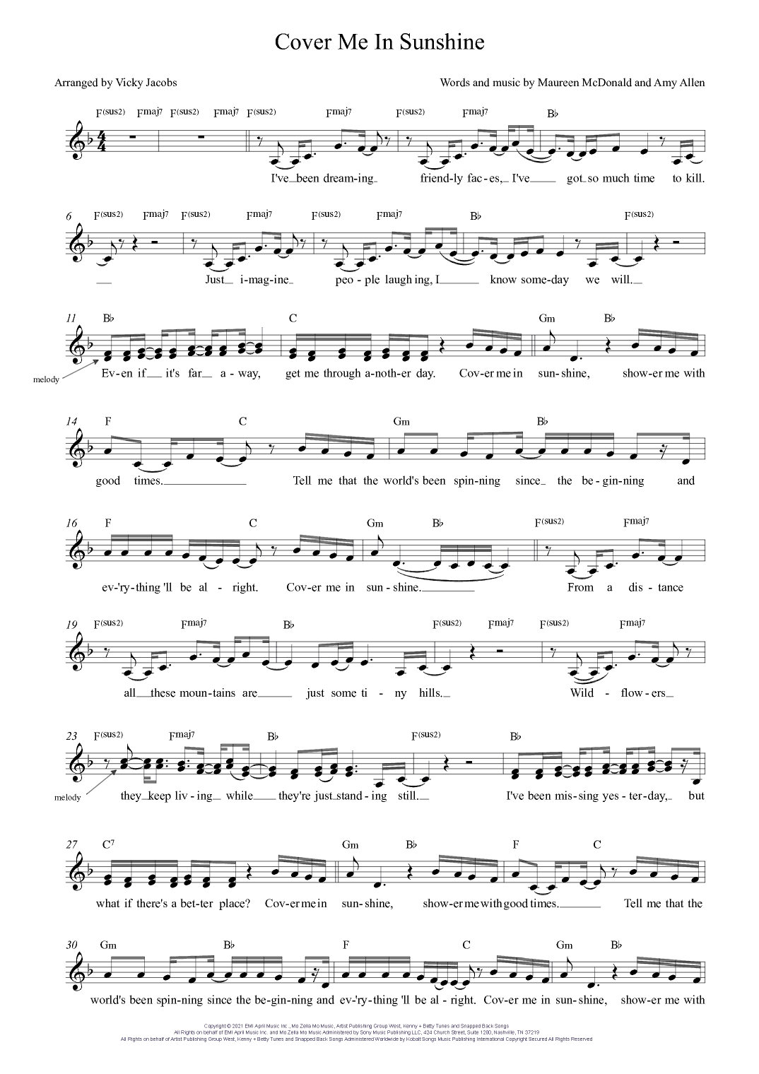 Cover Me In Sunshine (arr. Vicky Jacobs)