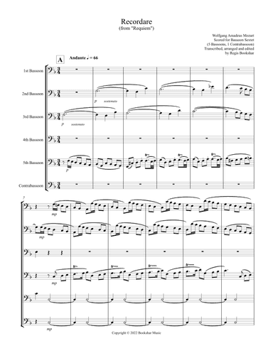 Recordare (from "Requiem") (F) (Bassoon Sextet - 5 Bassoons, 1 Contrabassoon) (arr. Regis Bookshar)