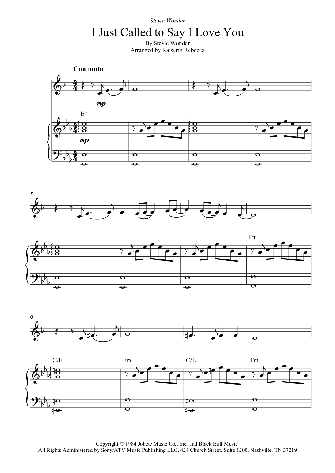 I Just Called To Say I Love You (arr. Kaiserin Rebecca)