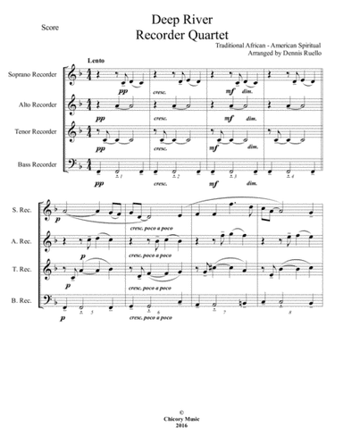 Deep River - Recorder Quartet (SATB) - Intermediate (arr. Dennis Ruello)