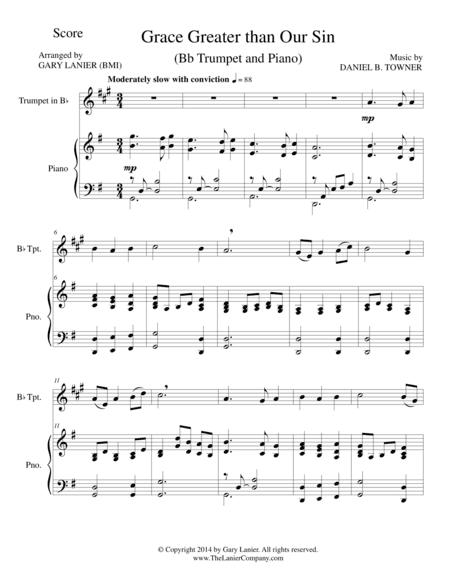 GRACE GREATER THAN OUR SIN (Bb Trumpet/Piano and Trumpet Part) (arr. Gary Lanier)