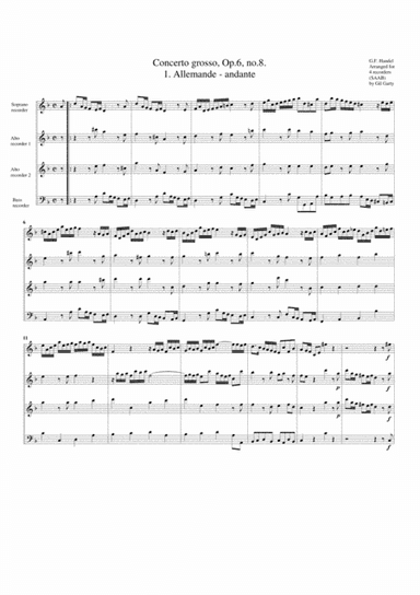 Concerto grosso, Op.6, no.8 (arrangement for 4 recorders) (arr. Gil Garty)