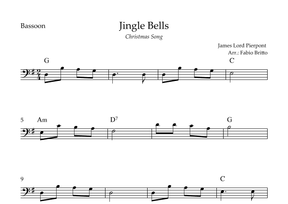 Jingle Bells (Christmas Song) for Bassoon Solo with Chords (arr. Fabio Britto)