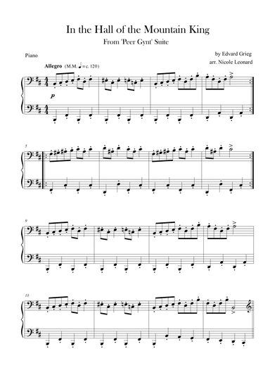 In the Hall of the Mountain King - Grieg (early intermediate piano) (arr. Nicole Leonard)