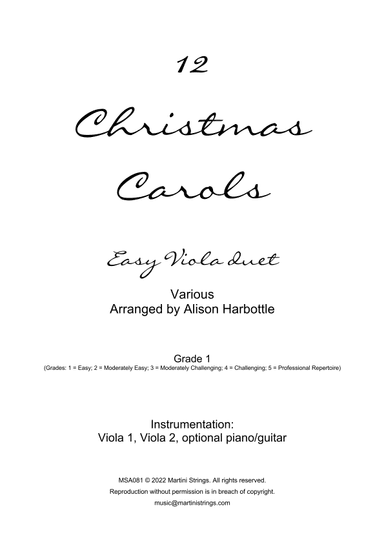 12 Christmas Carols for Easy Viola Duet (arr. Alison Harbottle)