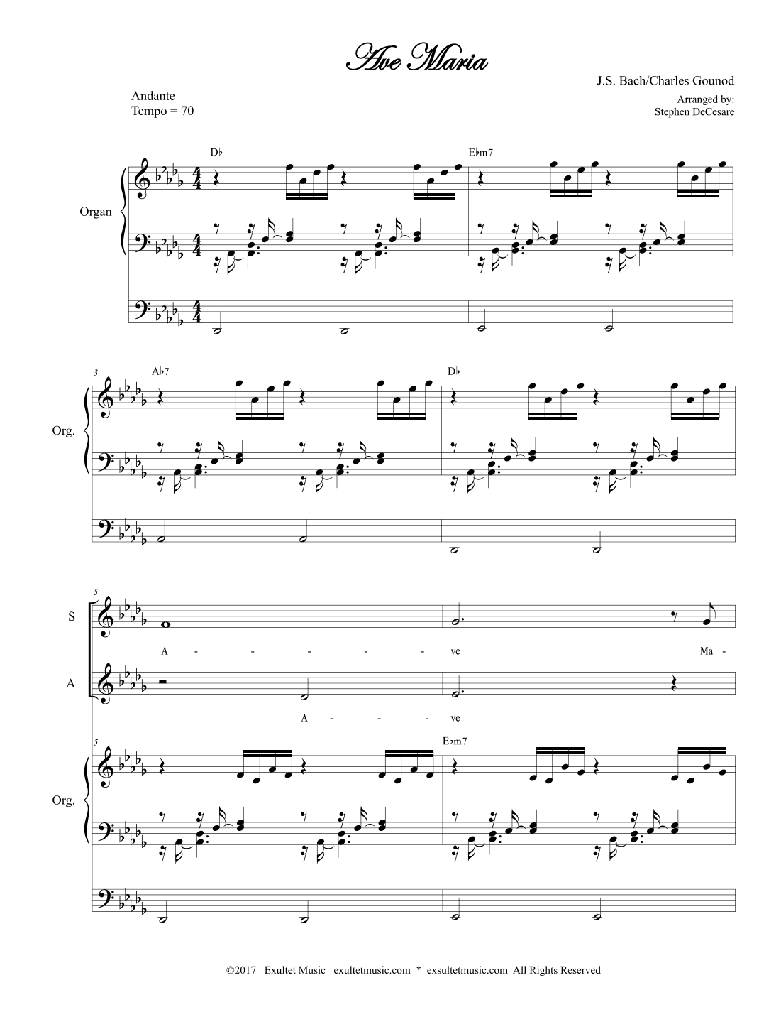 Ave Maria (SATB - Medium/Low Key - Organ Accompaniment) (arr. Stephen DeCesare)