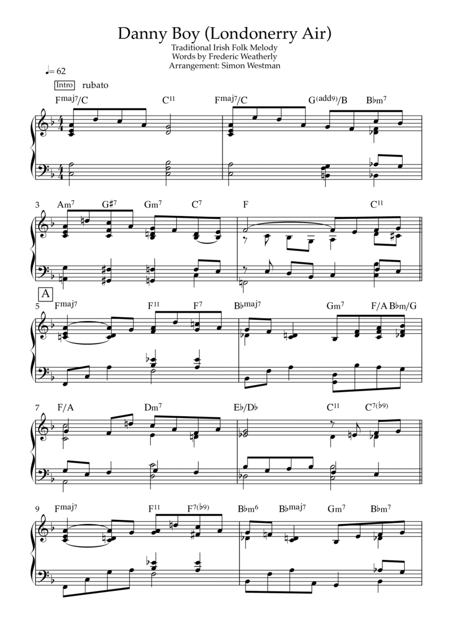 Danny Boy (Londonerry Air) - Solo Jazz Piano Arrangement incl. improvisation (arr. Simon Westman)