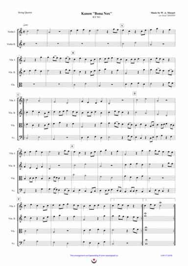 Canon "Bona Nox" (Mozart) (arr. Josef STASTNY)
