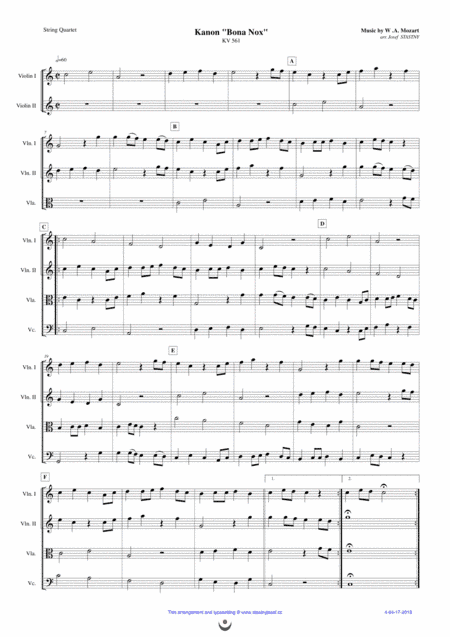 Canon "Bona Nox" (Mozart) (arr. Josef STASTNY)