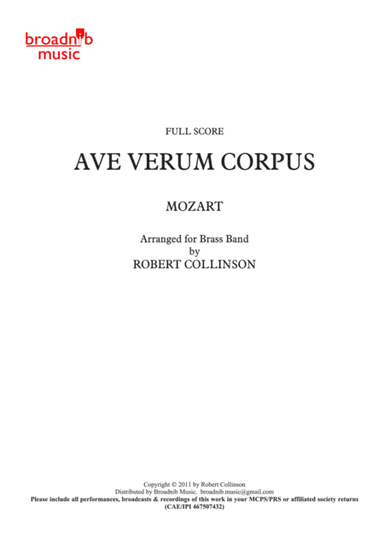 AVE VERUM CORPUS (Mozart) - Score only (arr. Robert Collinson)