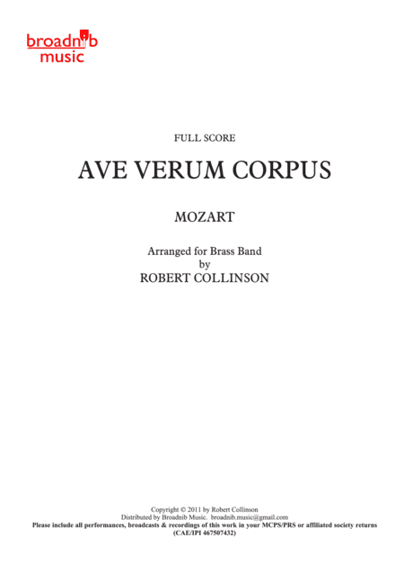 AVE VERUM CORPUS (Mozart) - Score only (arr. Robert Collinson)