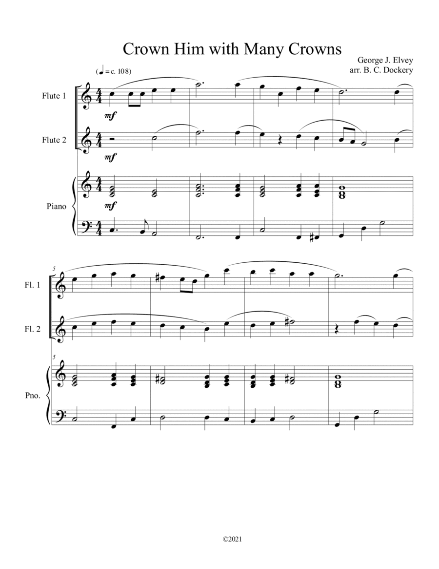Crown Him with Many Crowns (flute duet) with optional piano accompaniment (arr. B. C. Dockery)