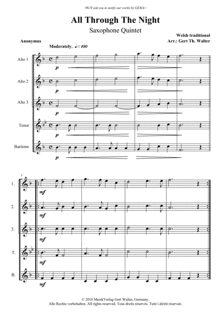 All Through The Night (arr. Gert Th. Walter)