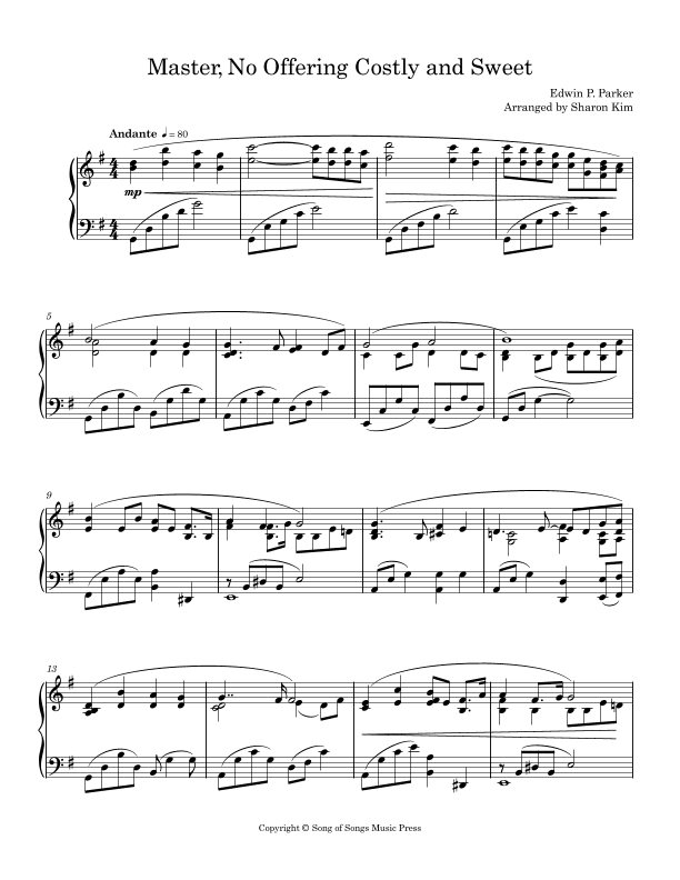 Master, No Offering Costly and Sweet for Piano Solo (arr. Sharon Kim)
