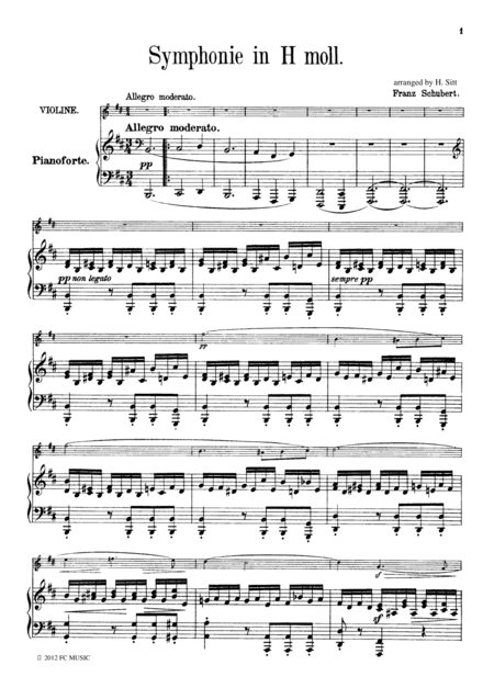 Schubert Symphony No.8 "Unfinished" all mvts, for Violin & Piano, VS001 (arr. H. Sitt)