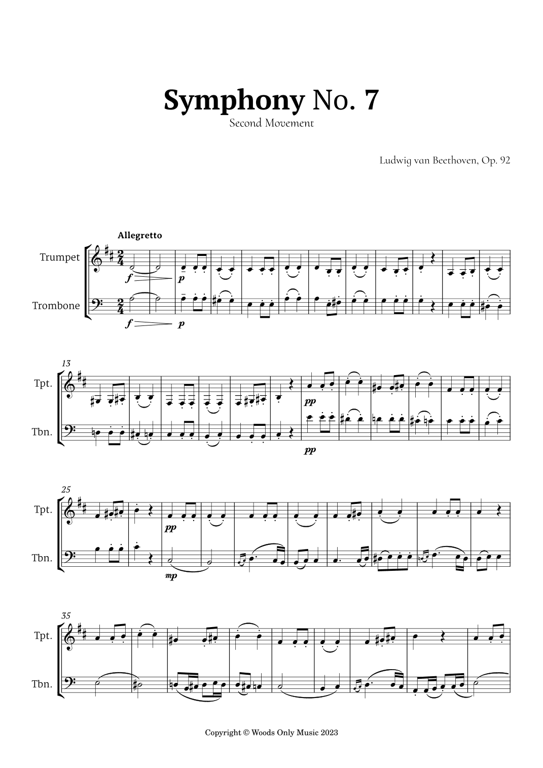2nd Movement of Symphony No. 7 by Beethoven for Trumpet and Trombone Duet (arr. Ander)