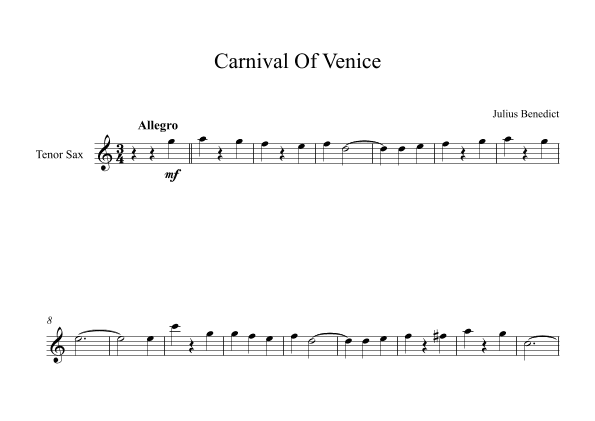 Carnival Of Venice - Julius Benedict (Tenor Sax) (arr. Digital Book Music)