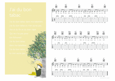 J'ai du bon tabac Melody + Guitar chords + Guitar TAB's (arr. iEduArts Publishers)