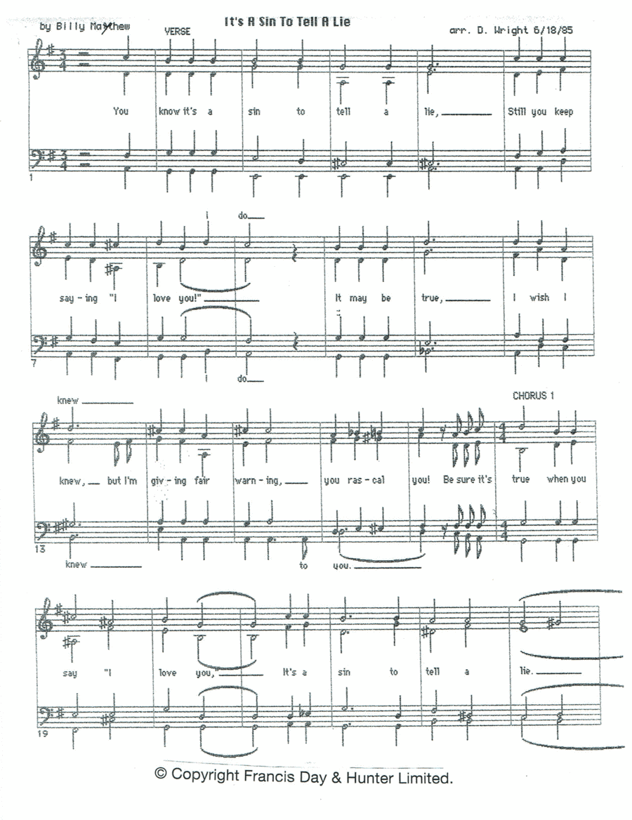 It's A Sin To Tell A Lie (arr. David Wright)