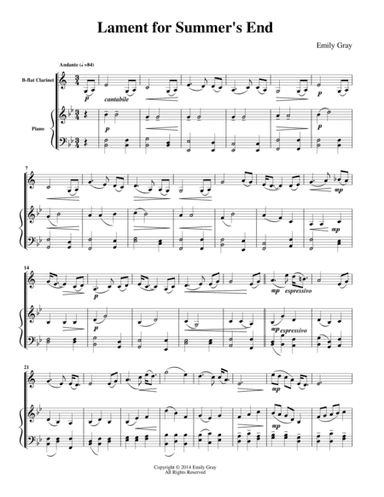 Lament for Summer's End, for Clarinet and Piano