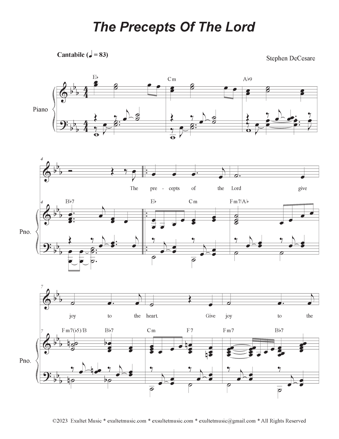 The Precepts Of The Lord (Unison choir)